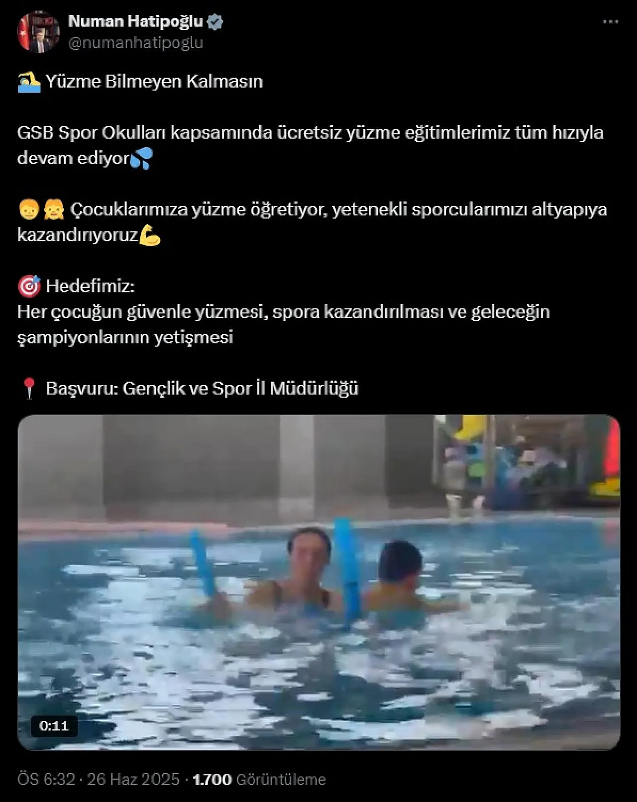 Vali Hatipoğlu'ndan Gençlere Yüzme Çağrısı: 'Suda Güven, Sporda Başarı!'