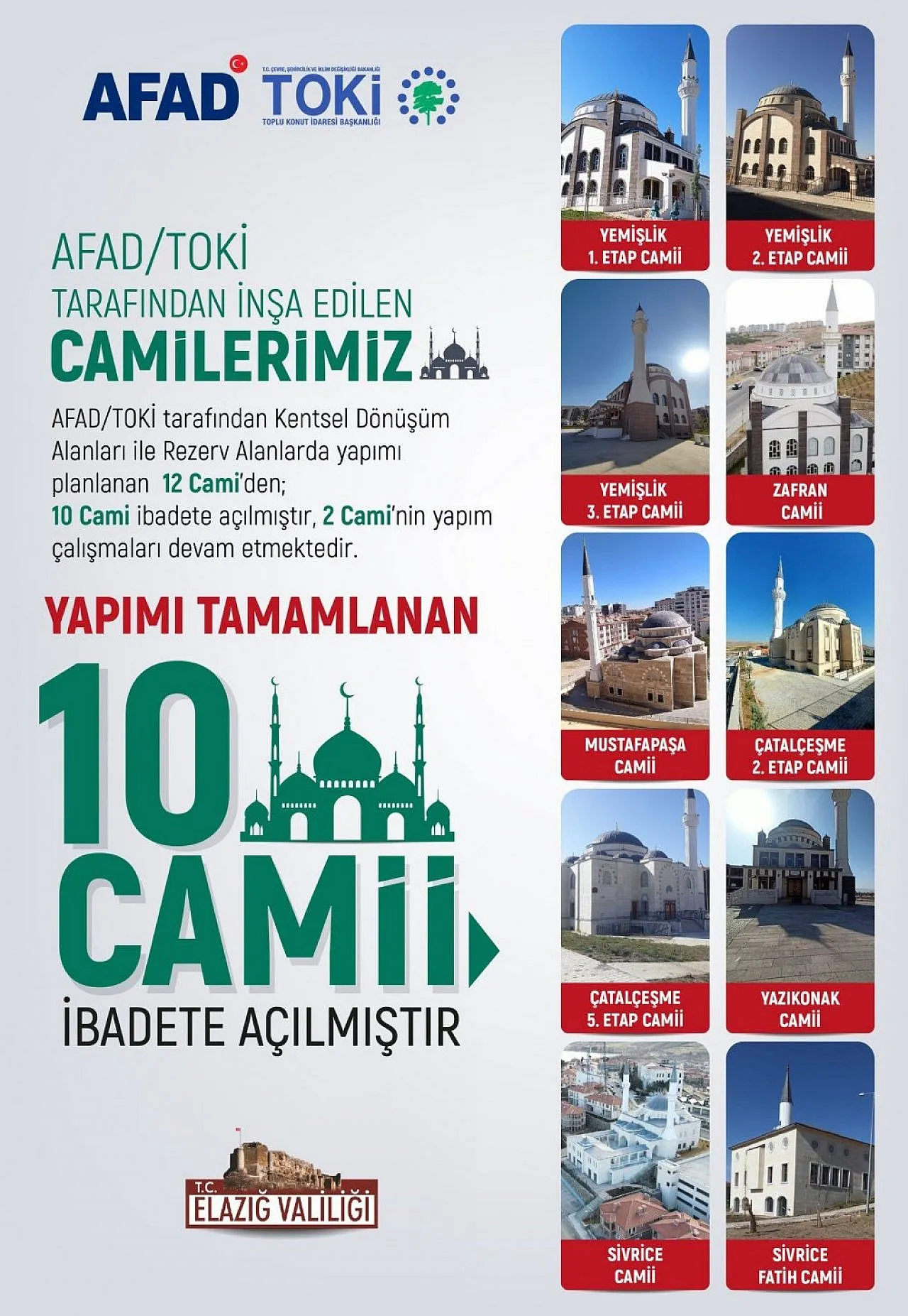 Elazığ Valiliğinden ibadete açılan camiler hakkında duyuru!