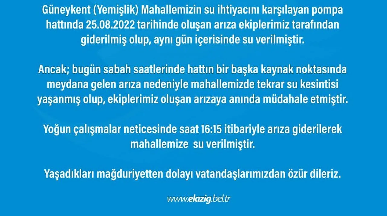 Başkan Şerifoğulları'ndan yaşanan su kesintisi ile ilgili açıklama