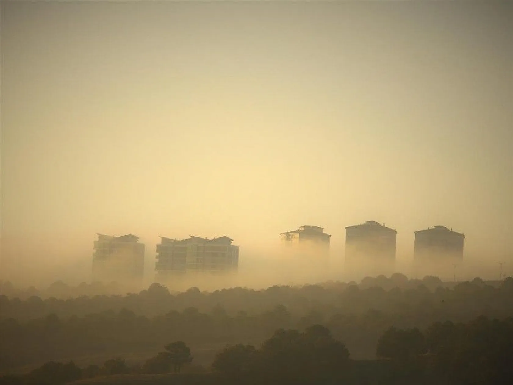 Sis yüksek yapıları içine aldı, görsel şölen oluşturdu
