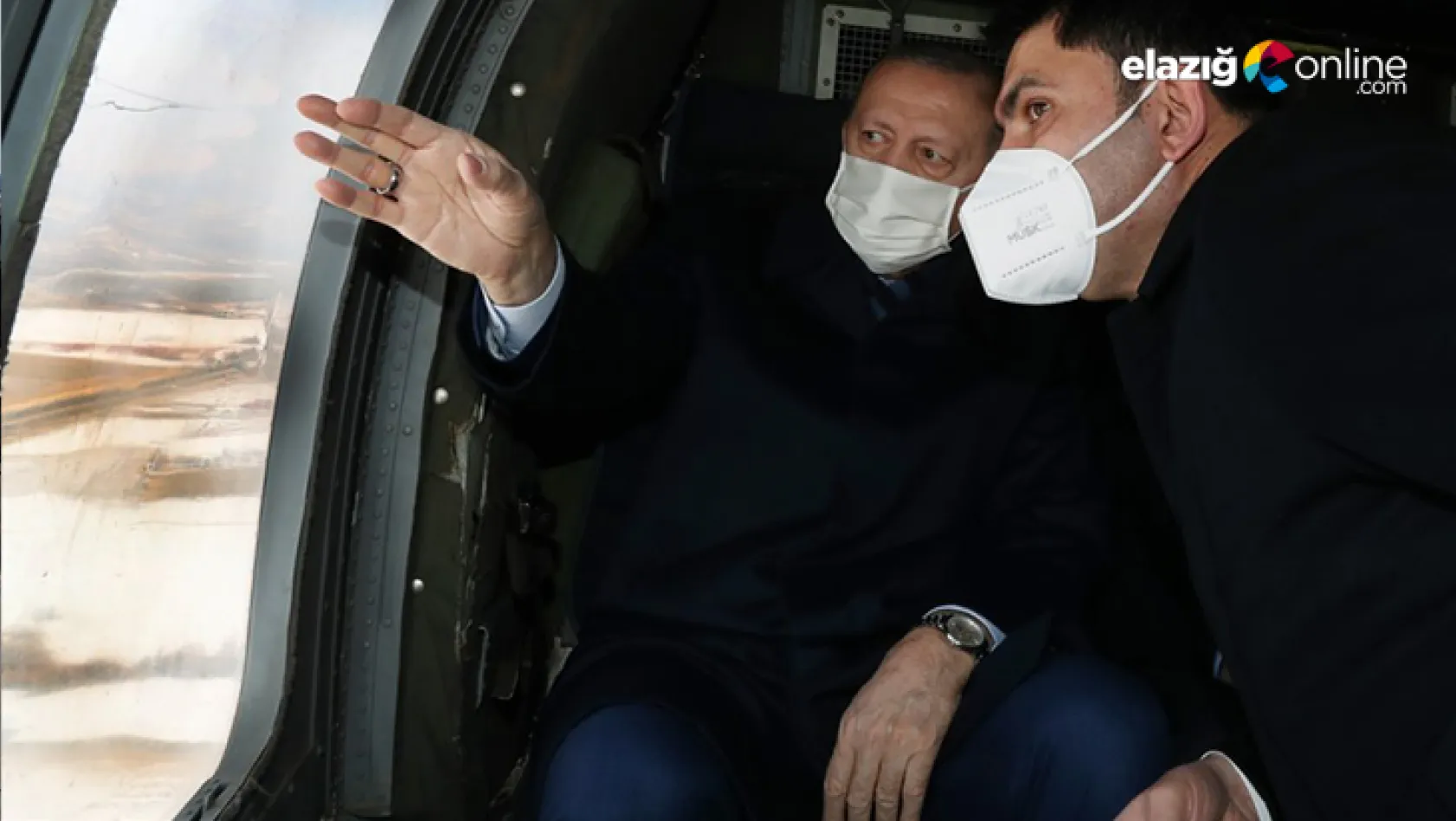 Cumhurbaşkanı Erdoğan helikopter ile Elazığ'da yapılan konutları inceledi