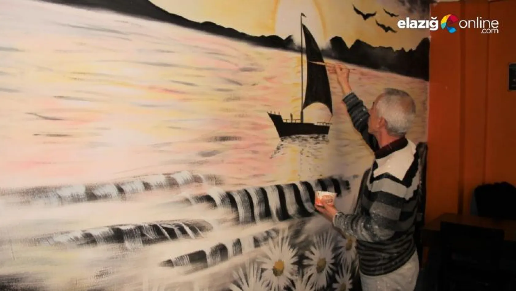 57 yaşındaki Nihat Kaban çizdiği resimlerle duvarlara hayat veriyor