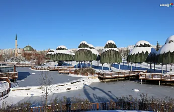Kültür Park'ta Sibirya görüntüleri: Süs havuzları tamamen dondu