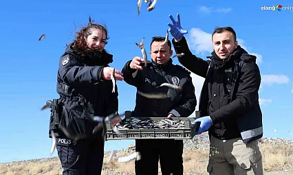 Dev dalgalara aldırmadılar: Sivrice İlçe Emniyetinden 'Tavşan Adası'na vefa seferi