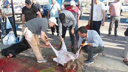 Elazığ'da namazdan çıkan vatandaşlar kurbanlarını kesti