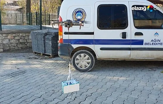 Ağın'da maskeler, drone ile vatandaşlara ücretsiz dağıtılıyor