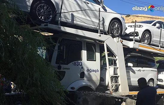 Sıfır araç taşıyan tır, freni boşalınca otoparka daldı