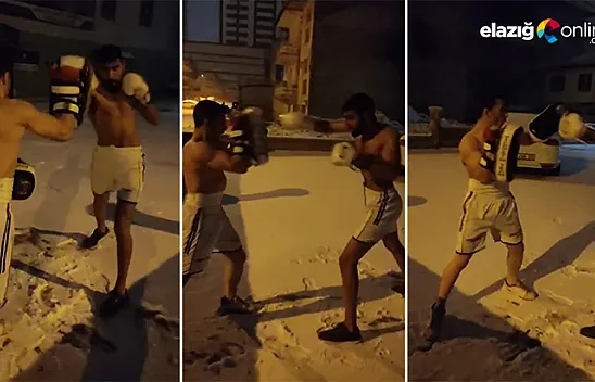 Soğuğa aldırmadan giysilerini çıkartıp kick boks yaptılar