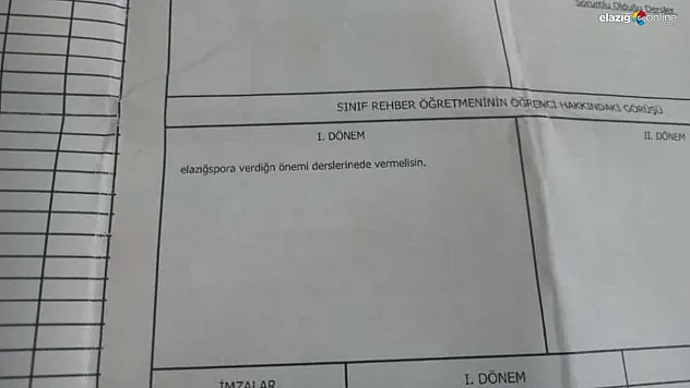 11. sınıf öğrencisinin karnesinde Elazığspor detayı