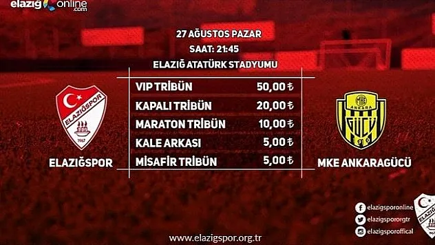Elazığspor – MKE Ankaragücü maçı biletleri satışa çıktı