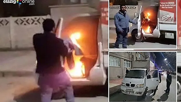 Alev alan aracı montuyla söndürmeye çalıştı