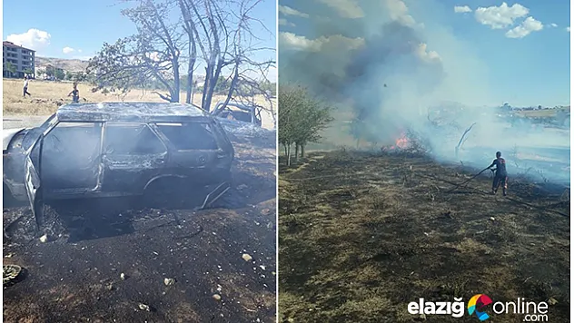 Arazide çıkan yangında bir araç kül oldu