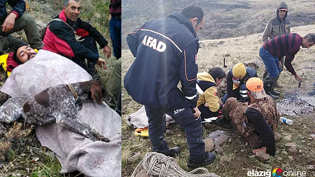Av köpeği, ayağı kırılan sahibinin başından ayrılmadı