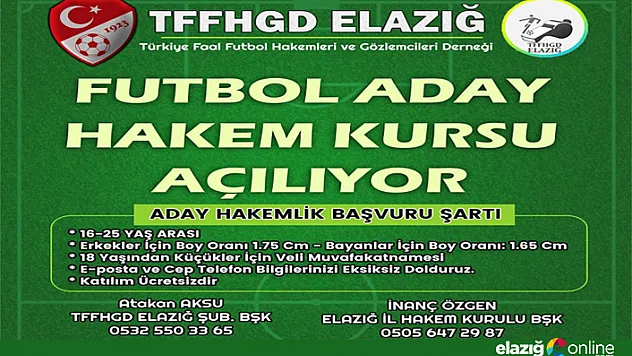 Elazığ'da Futbol Aday Hakem Kursu açılıyor