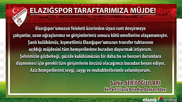 Şerifoğulları'ndan Elazığspor Yorumu