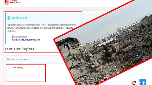 Hasar Tespit Çalışmalarının Sonuçları Bu Adresten Sorgulanabilecek