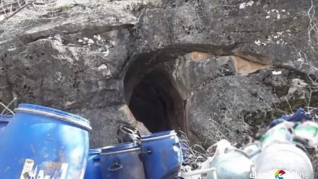 Elazığ kırsalında teröristlerin malzemesi bulunan mağara imha edildi