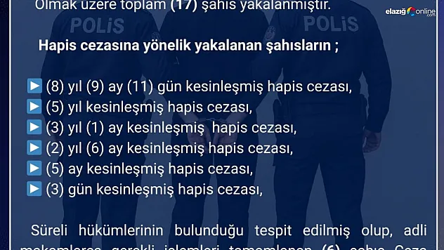 Bingöl'de aranan 17 şahıs yakalandı