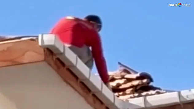 Elazığ'da Çatı Tamiri Yapan Vatandaşın Tedbirsizliği Yürekleri Ağza Getirdi!