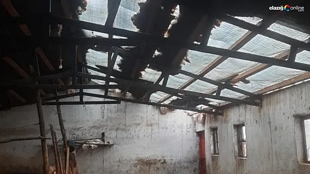 Karakoçan'da Şiddetli Fırtına Ahırın Çatısını Uçurdu