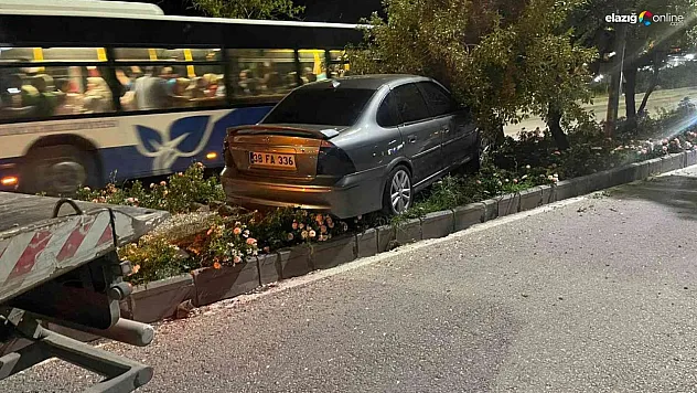 Harput'tan inerken kontrolü kaybetti! Virajı alamayan otomobil refüje çıkarak ağaca çarptı