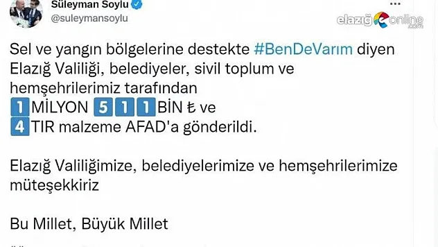 Sel ve yangın bölgelerine 1 milyon 511 bin lira destek