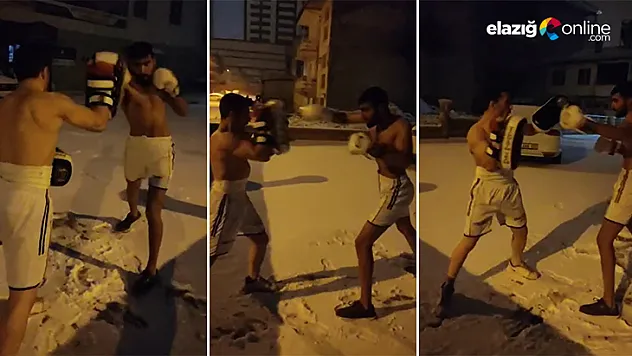 Soğuğa aldırmadan giysilerini çıkartıp kick boks yaptılar