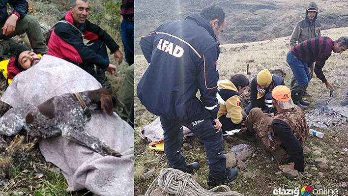 Av köpeği, ayağı kırılan sahibinin başından ayrılmadı