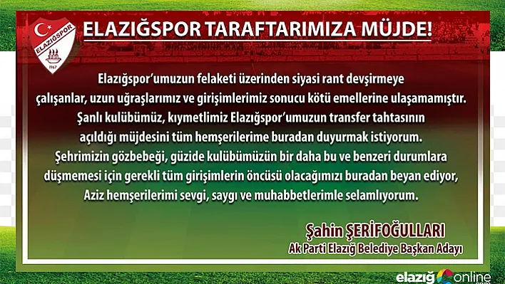 Şerifoğulları'ndan Elazığspor Yorumu
