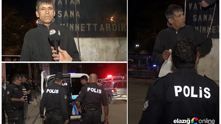 Elazığ'da 7 Aydır İş Arayan Vatandaş Kendini Heykele Zincirledi