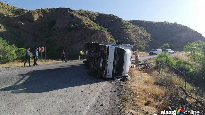 Freni tutmayan kamyonet devrildi