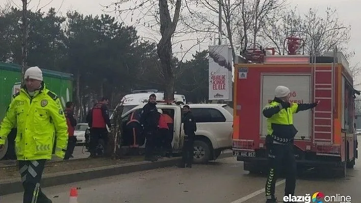 Yoldan çıkıp ağaca çarpan araçta 3 kişi yaralandı