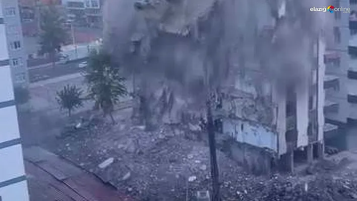 Ağır hasarlı 8 katlı bina tek dokunuşta yerle bir oldu