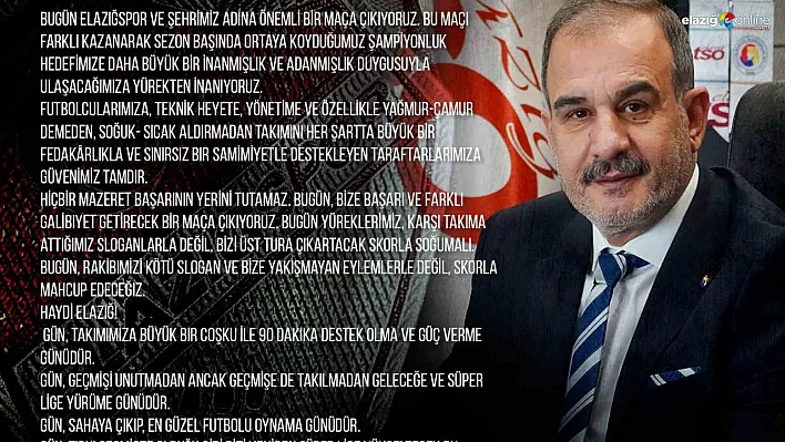 Elazığspor-Vanspor Maçı Öncesi Başkan Alan'dan 3 Mesajlık Motive Çağrısı!