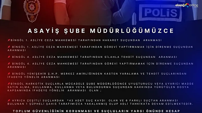 Bingöl'de 43 adet suç kaydı bulunan şüpheli yakalandı