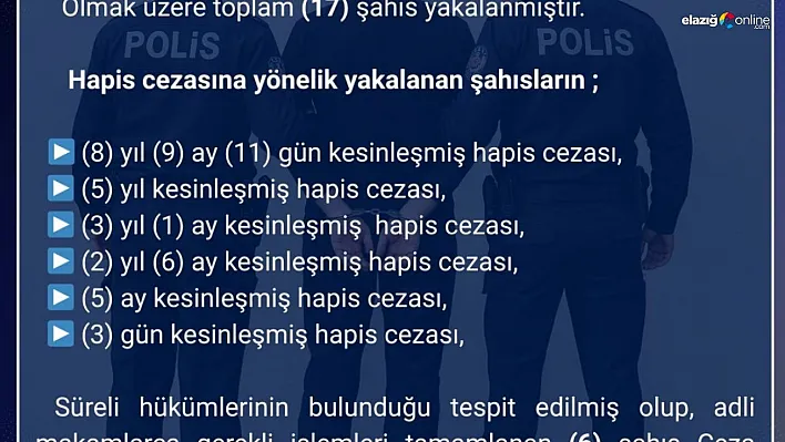 Bingöl'de aranan 17 şahıs yakalandı