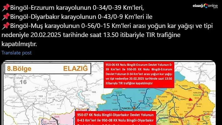 Bingöl'de kar ve soğuk hava etkisini artırdı: Tır trafiğine kısıtlama getirildi