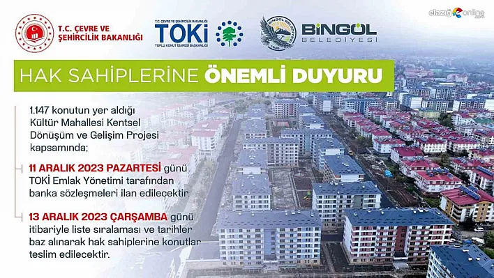 Bingöl'de kentsel dönüşümde teslimat süreci başladı