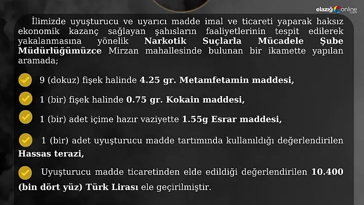 Bingöl'de uyuşturucu operasyonu: 1 tutuklama