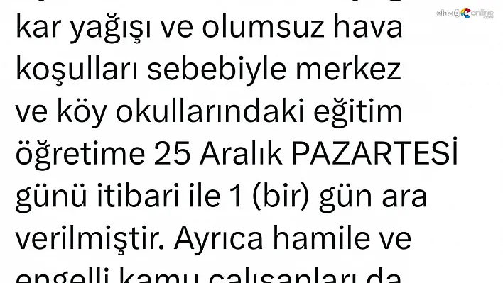 Bingöl'ün 4 ilçesinde taşımalı eğitime ara verildi