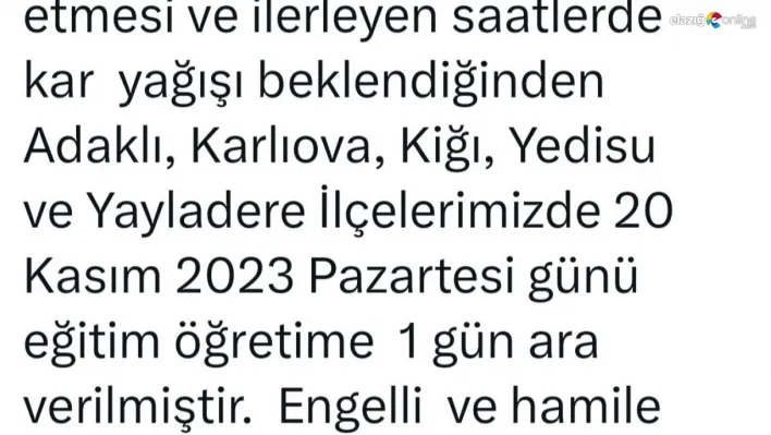 Bingöl'ün 5 ilçesinde okullar tatil edildi