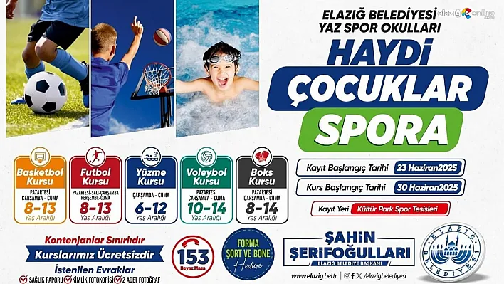 Elazığ Belediyesi'nden Çocuklara Yaz Sürprizi: Ücretsiz Spor Kursları Başlıyor!