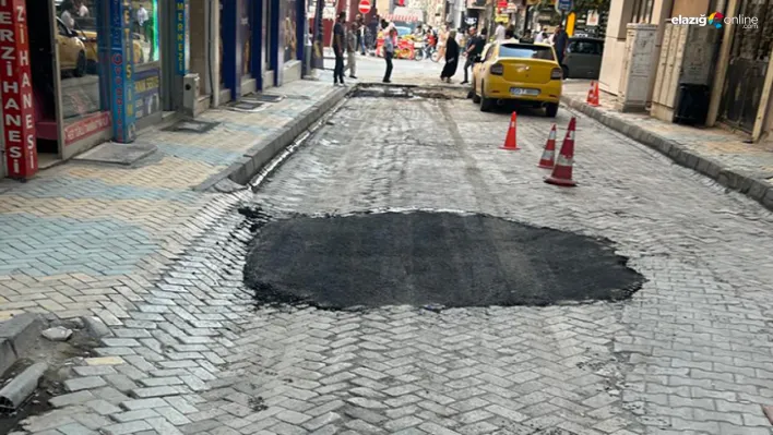 Elazığ Belediyesinin kilitli parke üzerine asfalt yaması sosyal medyada alay konusu oldu!