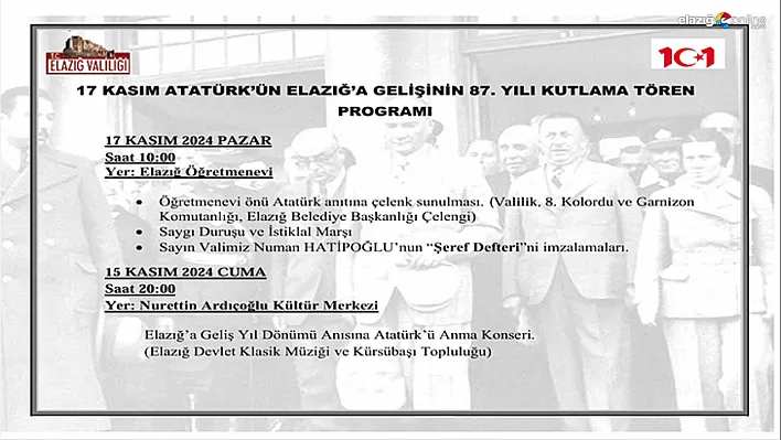 Elazığ'da Atatürk'ü Anma Günü: 87. Yıl Kutlamaları ve Etkinlik Programı