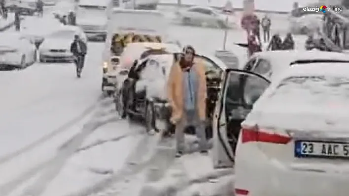 Elazığ'da Yoğun Kar Yağışı Kazaya Neden Oldu: 10 Araç Birbirine Girdi!