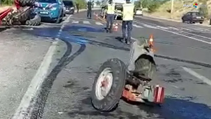 Elazığ'da feci kaza! Çarpışmanın etkisi ile traktör ikiye bölündü