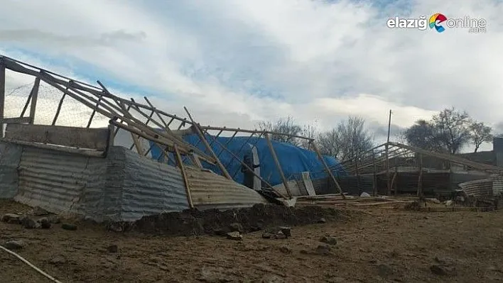 Elazığ'da rüzgar ağılın çatısını uçurdu