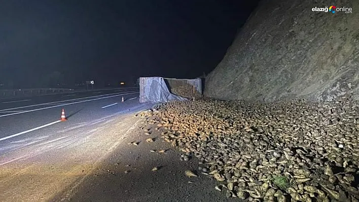 Elazığ'da şeker pancarı yüklü tır devrildi: 1 yaralı