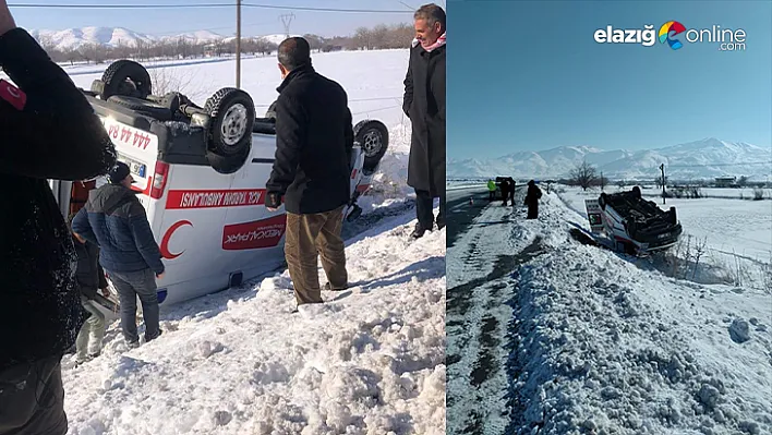 Hasta taşıyan ambulans kaygan yolda takla attı