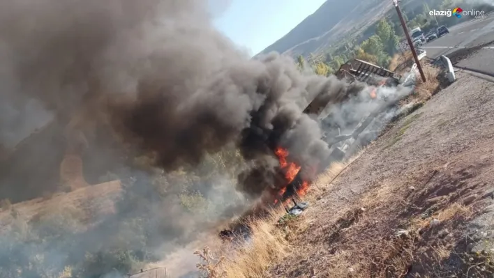 Kontrolden çıkan tır şarampole yuvarlanıp alev aldı: 1 yaralı